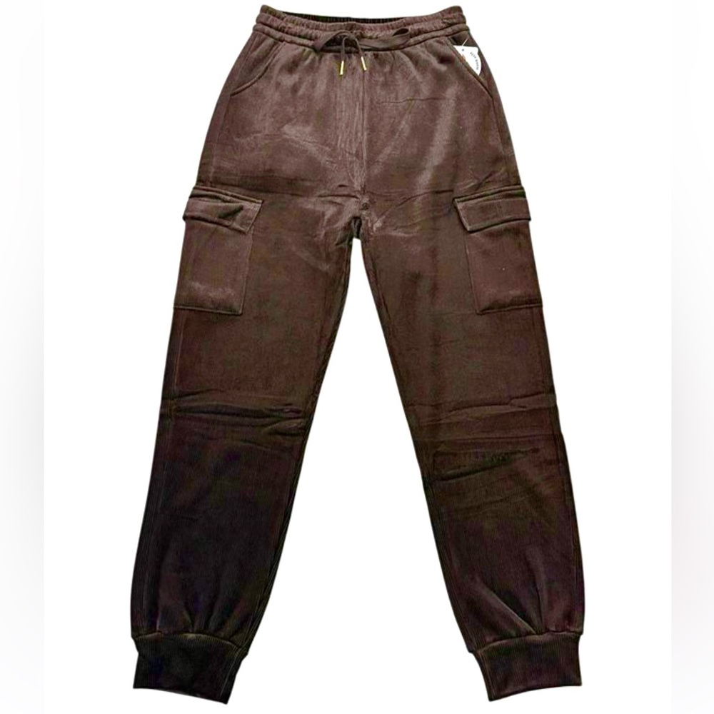 Otos Brown Corduroy Cargo Fleece Lined Sweatpants Women’s Size L NWT